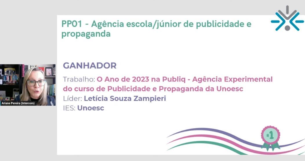 Agência Experimental do curso de Publicidade e Propaganda da Unoesc Joaçaba conquista o prêmio Expocom Sul 2024